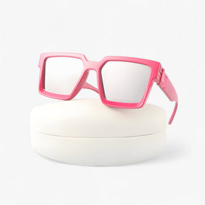 Sunglasses : Vintage Vierkante Zonnebril voor Heren - Wit Zilver in Roze geen doosje van Pantino