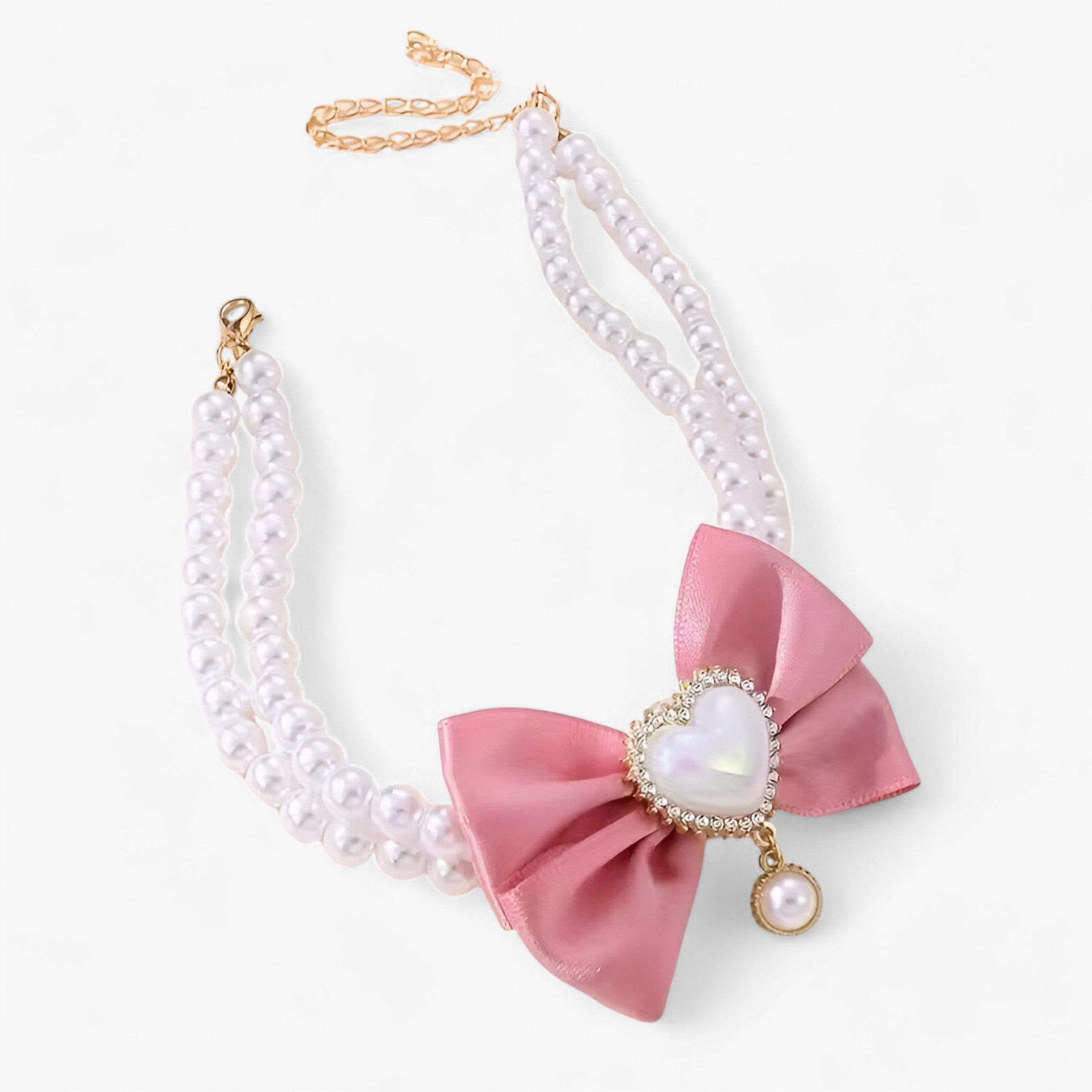 pets : Verstelbare Dubbele Laag Halsband met Hart Hanger - Roze Kleur in van Pantino