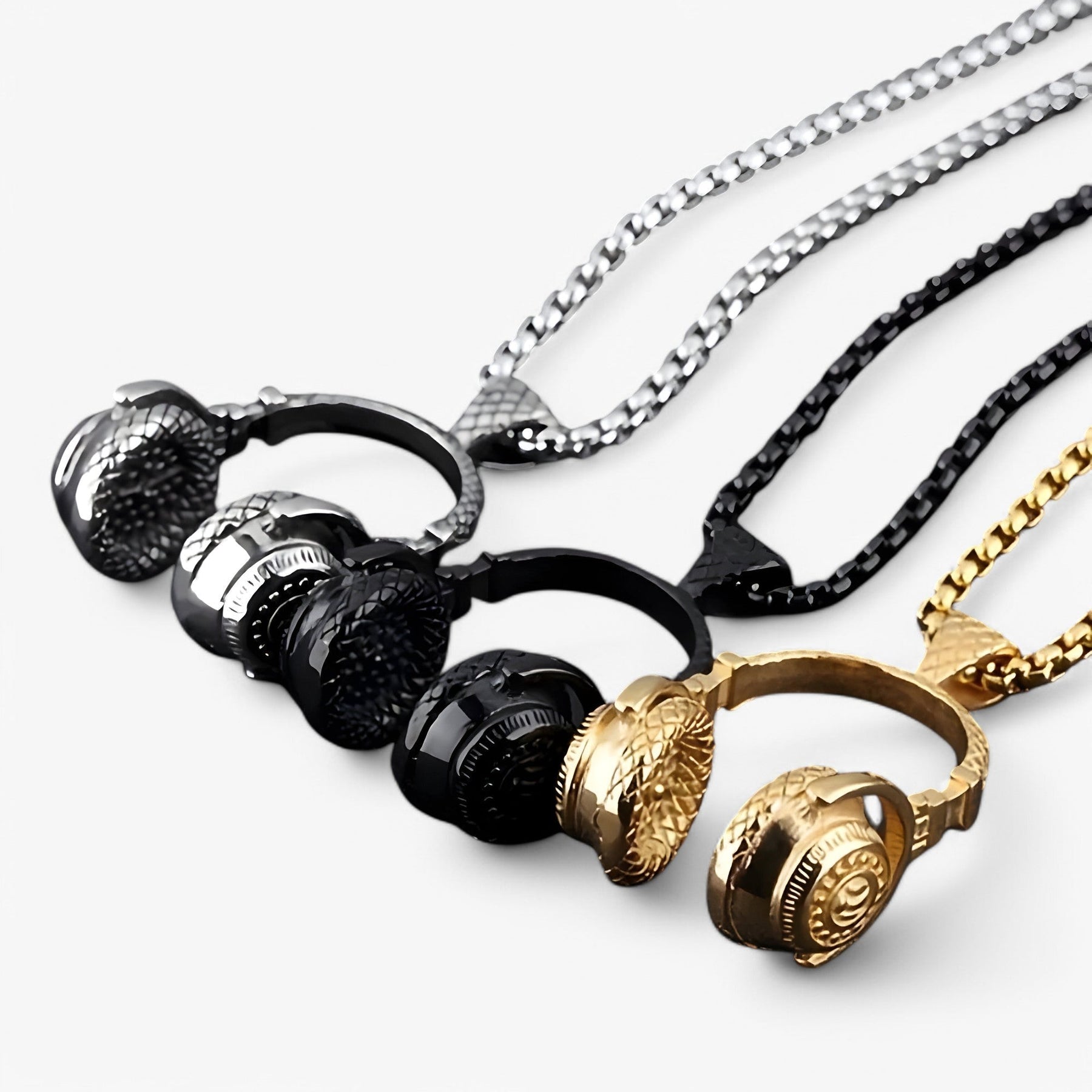 Necklace : Punk Hoofdtelefoon Ketting - Cool en Stijlvol Statement - Zwart Versterkt in van Pantino