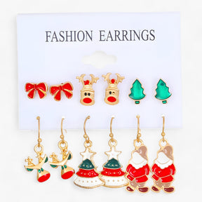 Earrings : Set van 6 Paar Kerstoorbellen - Sprankelende Ontwerpen in Zirkonia in 8 van Pantino