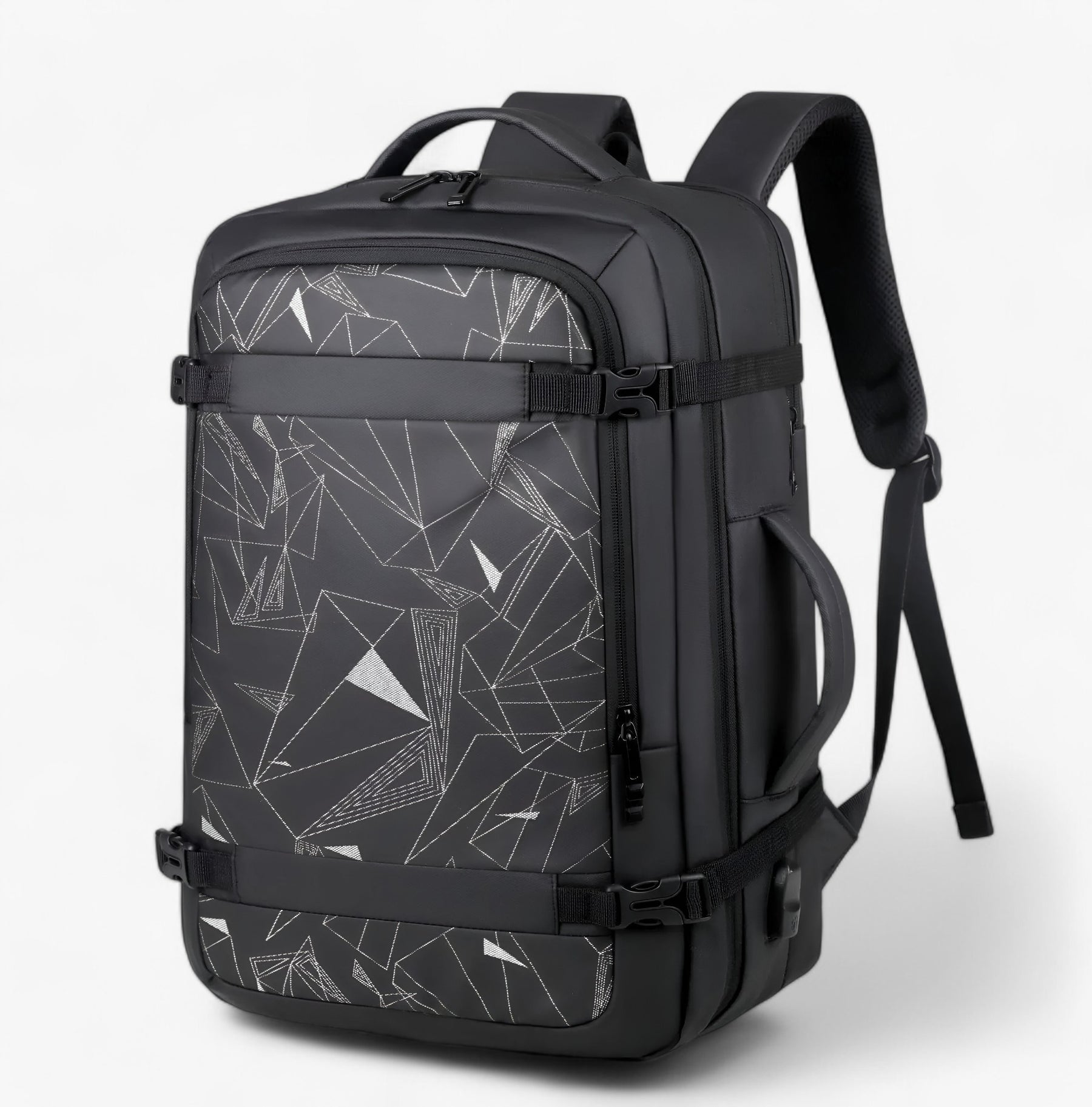 bags : Reisrugzak met USB Heren - Expande Zwart in Expande Zilver 18inch(32x46x15)cm van Pantino