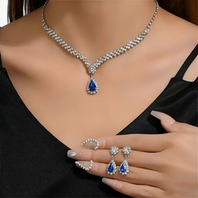 Jewelry Set : Oorbellen Dames Zilver - Trouwset 2 Delen - Druppelhanger en 2 in Blauw 2 van Pantino