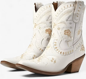Sandals : Ruskind Westernlaarzen met Brede Hak in Cowgirlstijl - Zwart in Wit van Pantino