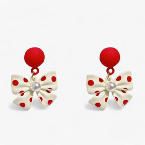 Earrings : Oorbellen Dames Wit - Perleoorbellen met een Schattige Strik - Perfect voor Bruiloften in van Pantino