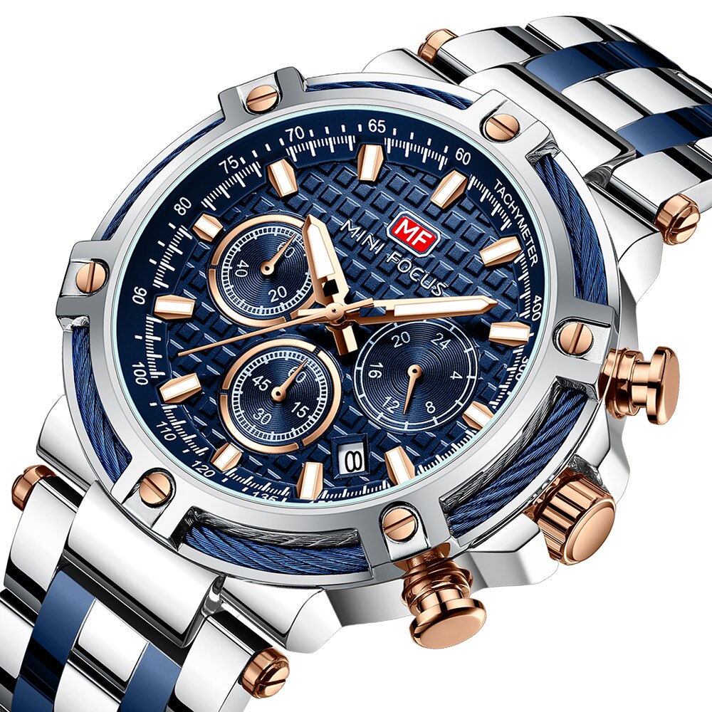 watches : Heren Horloge Zilver/Blauw RVS - Klassiek Polshorloge met Datumweergave in van Pantino