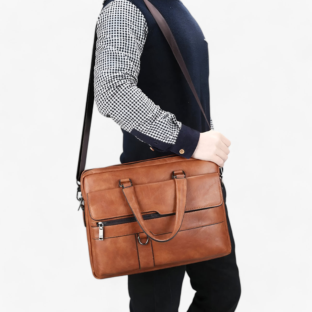 bags : Laptoptas Heren Khaki - Luxe Retro in van Pantino