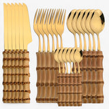 Bambus Besteckset Gold 24-teilig - Nachhaltiges & Stilvolles Besteck von BambooCraft