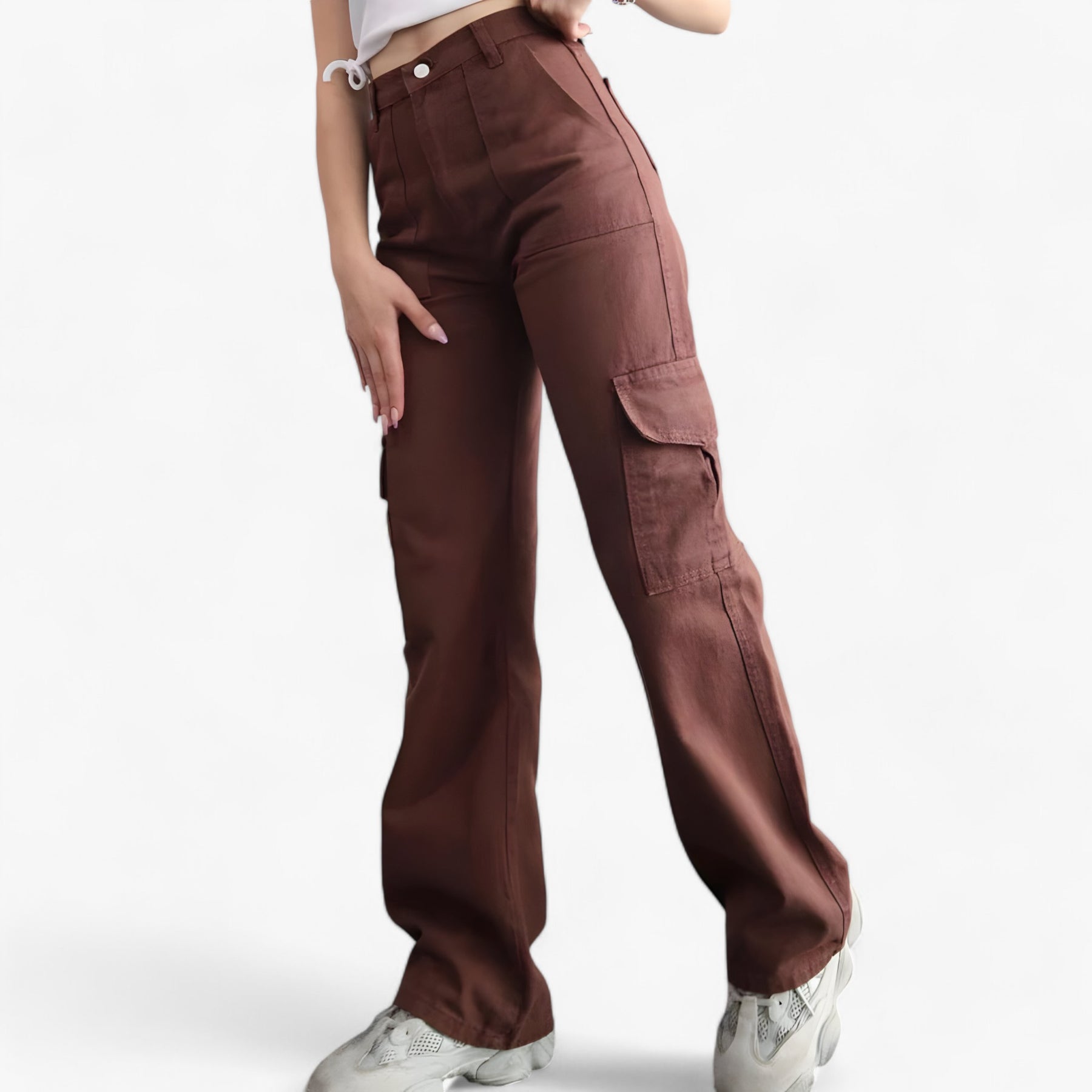 Cargo Pants : Cargobroek Beige - Streetwear & Comfortabele Pasvorm in Koffie van Pantino