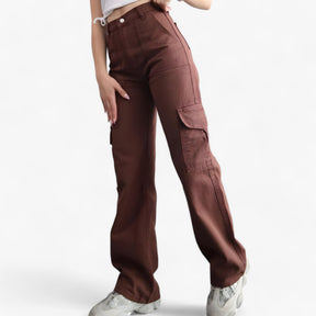 Cargo Pants : Cargobroek Beige - Streetwear & Comfortabele Pasvorm in Koffie van Pantino