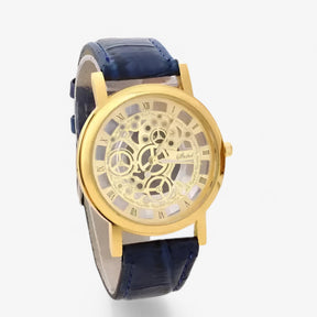 other : Kwarts Uurwerk met Leren Band en Romeins Wijzerplaat - Zilver Blauw in blauw goud van Pantino