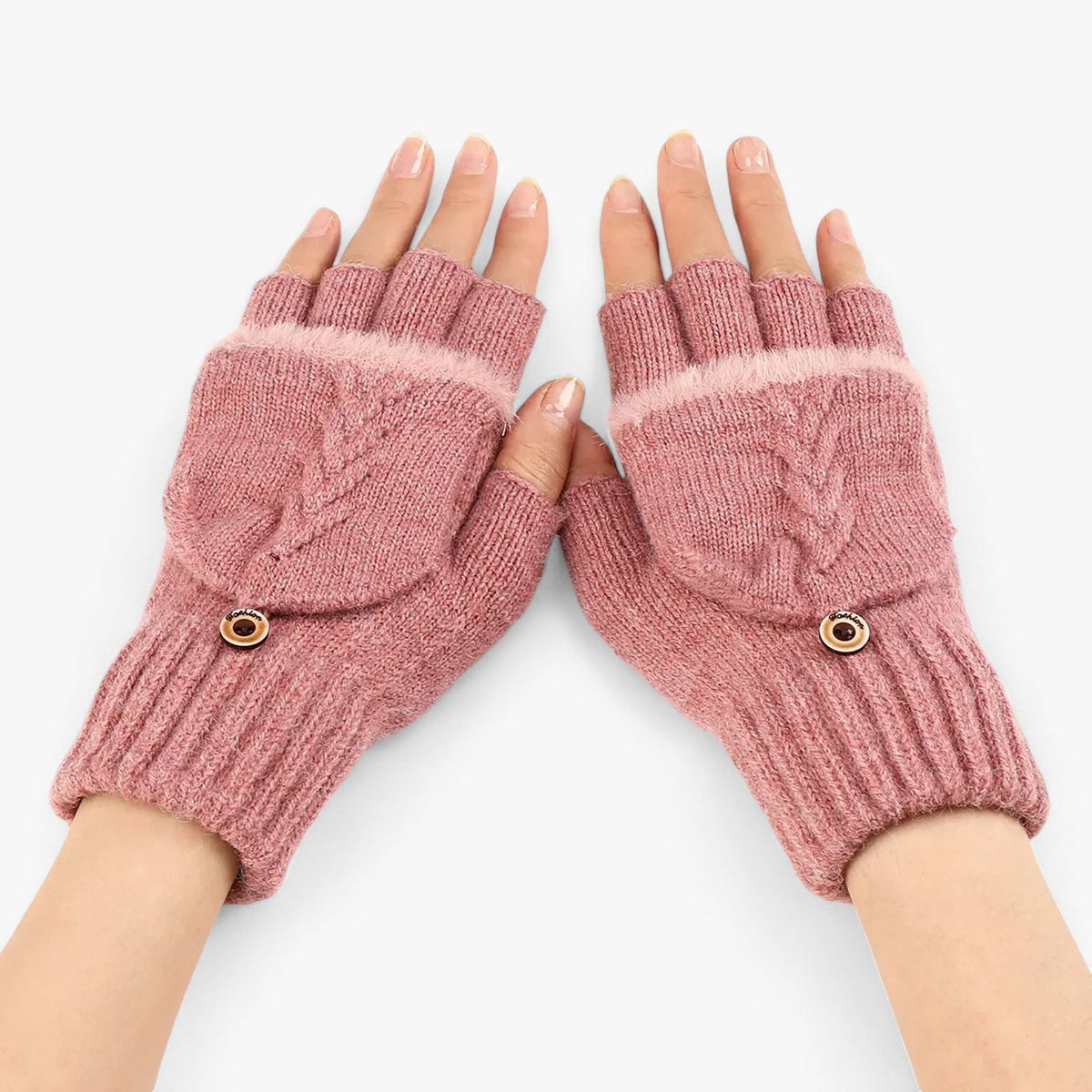 Gloves : Handschoenen Dames Donkerroze - Dikke Omgeslagen Gebreide voor - Voor Koud Weer in Donkerroze Één maat van Pantino