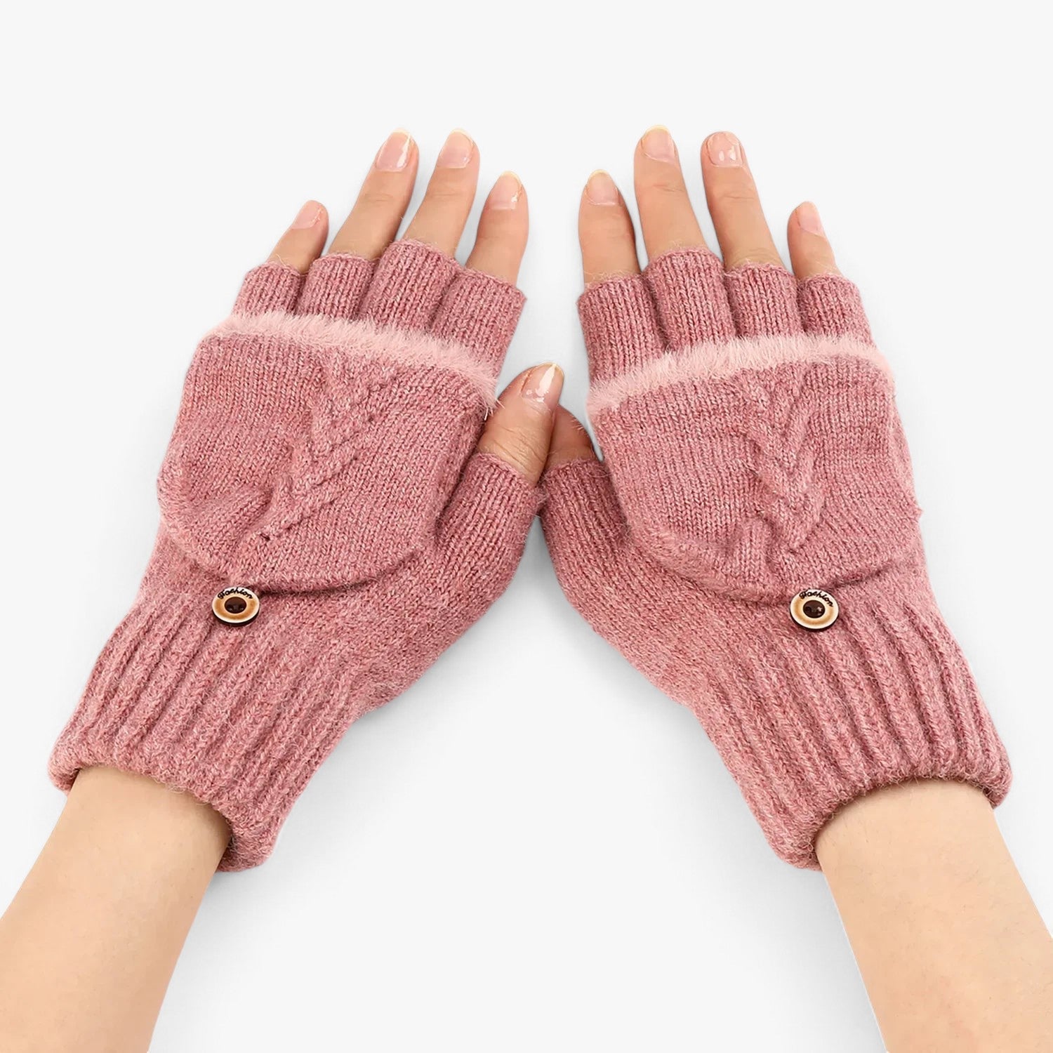 Gloves : Handschoenen Dames Donkerroze - Dikke Omgeslagen Gebreide voor - Voor Koud Weer in Donkerroze Één maat van Pantino