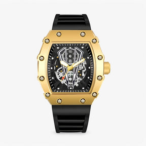 watches : Horloge Heren Zwart - Vierkant Luxe Sporthorloge in Goud van Pantino