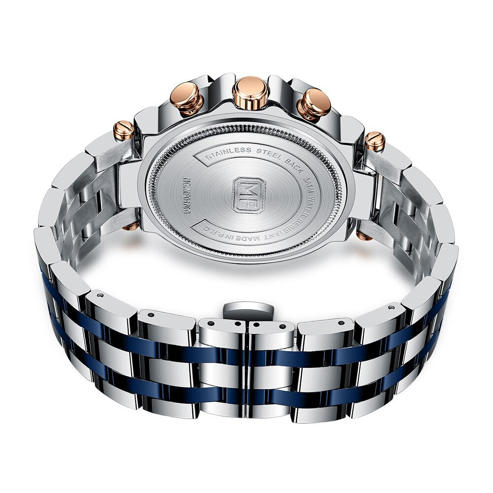 watches : Heren Horloge Zilver/Blauw RVS - Klassiek Polshorloge met Datumweergave in van Pantino