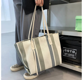 bags : Gestreepte Shopper Dames - Trendy Must-Have Shopper - Canvas in van Pantino