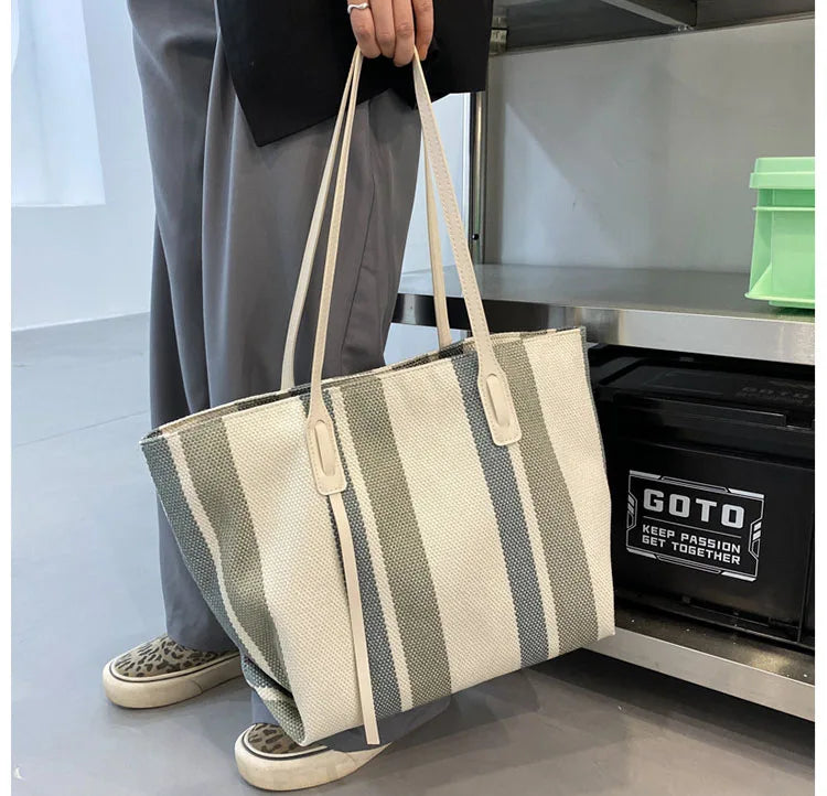 bags : Gestreepte Shopper Dames - Trendy Must-Have Shopper - Canvas in van Pantino