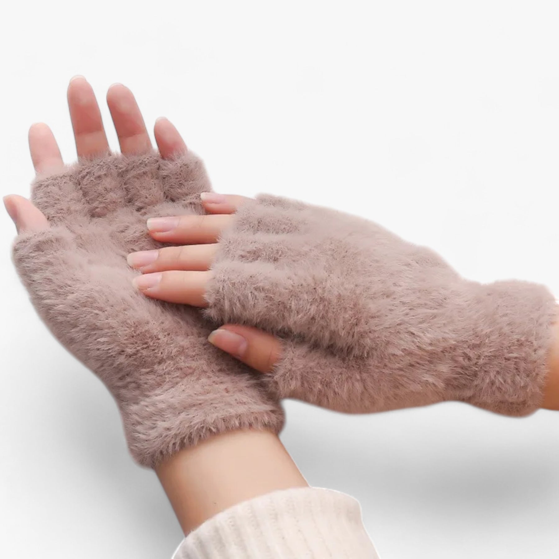 Gloves : Handschoenen Grijs - Halfvinger Imitatie Mink - Warmte & Touchscreen Gemak in Khaki van Pantino