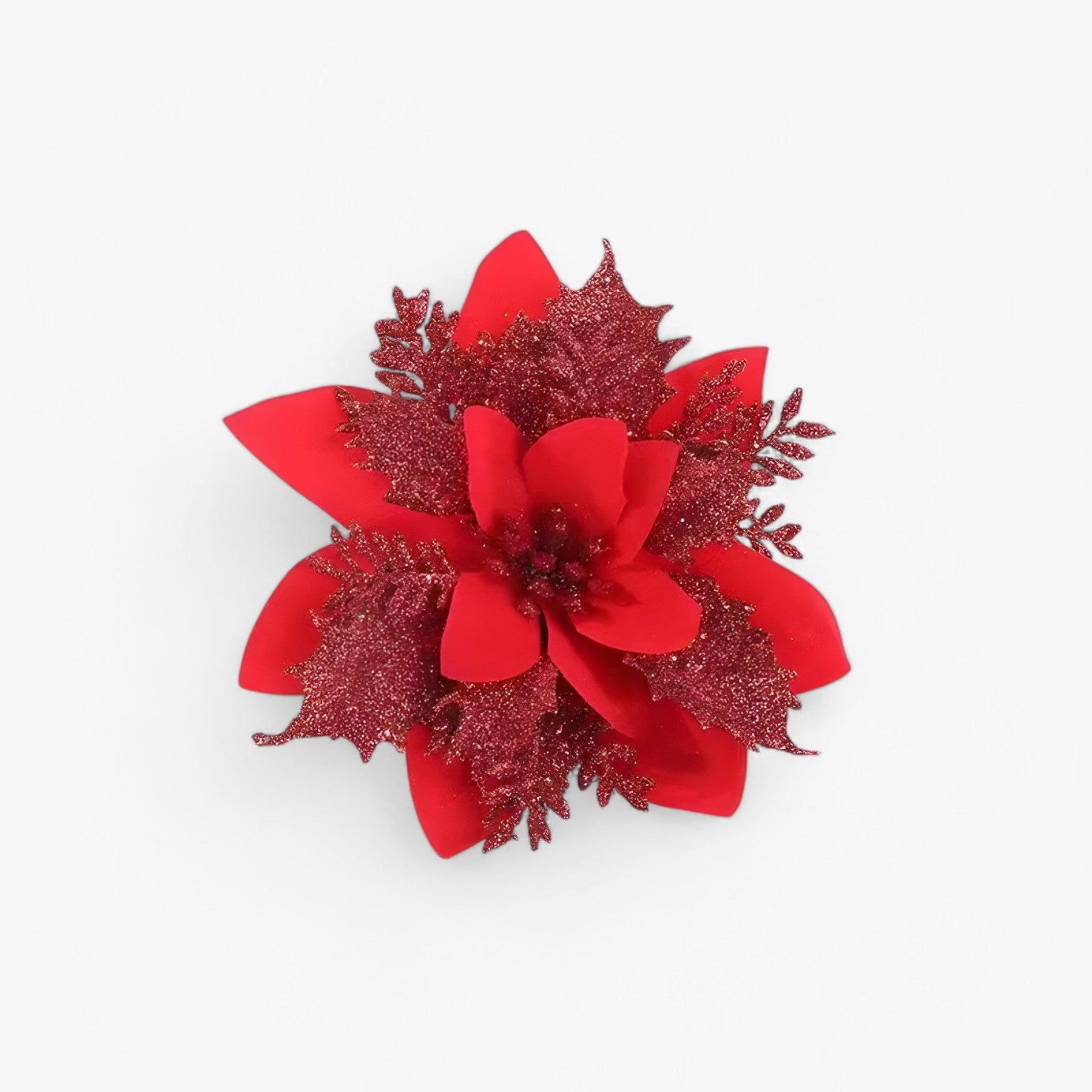 home & garden : Kunstkerstbloemen met Glanzend Goudpoeder - Elegantie voor Kerstmis - Zilverkleurig in Rood 5stuks van Pantino