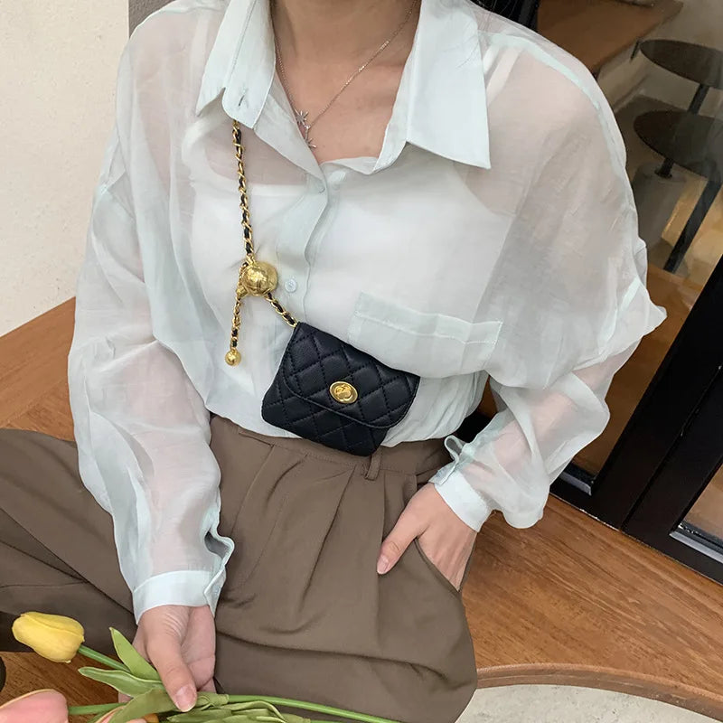 bags : Crossbody Tas Dames Zwart - Clea Gewatteerde Mini- met Kettingriem in Zwart van Pantino