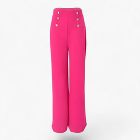 Pants : Broek met Wijde Pijpen - Hoge Taille & Tijdloze Stijl - Roze in van Pantino