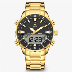 watches : Horloge Heren Zilverblauw - Robuuste Sporthorloge van Roestvrij Staal met Nauwkeurig Kwartsmechanisme en Waterbestendig Ontwerp in Zwart goud van Pantino