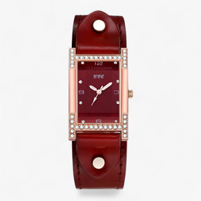 watches : Damen Quartsuurwerk Horloge met Leren Band voor Koppels - Zwart in Rood van Pantino