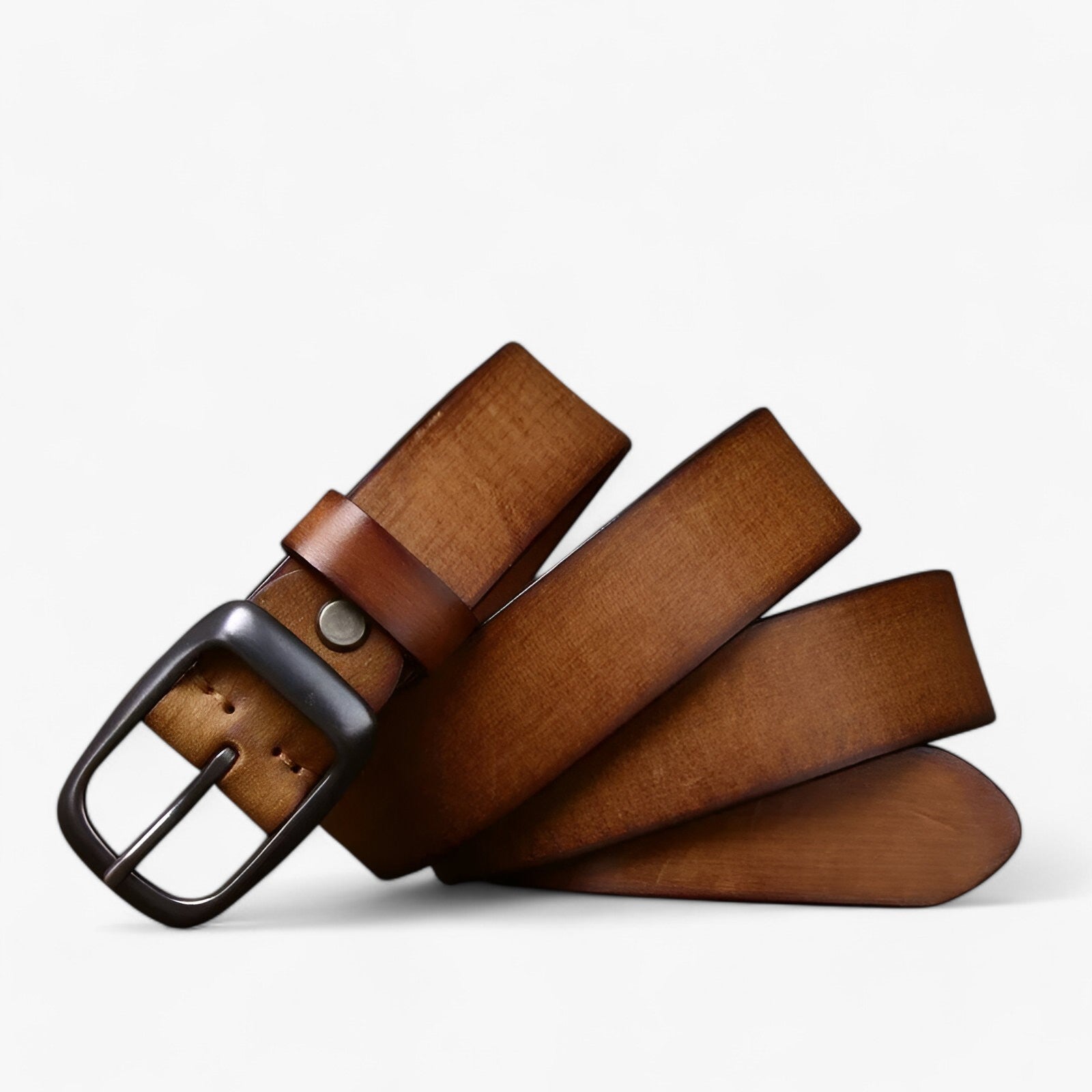Men's Leather Cowboy Belt : Riem Heren Zwart - Koeienhuid Leren Cowboyriem in Khaki van Pantino