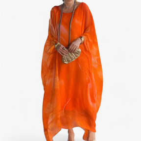 Dresses : Maxi Jurk Dames Marmer Effect Elegant - Lange Zomerjurk Uniek in Oranje van Pantinoshop