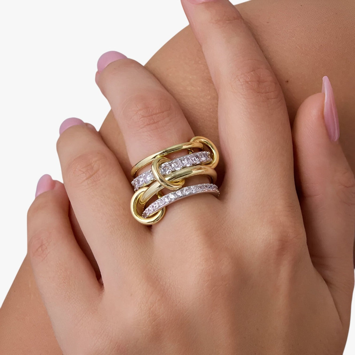 Ring : 18K Gouden Gestapelde Ringen met Cubic Zirconia in van Pantino
