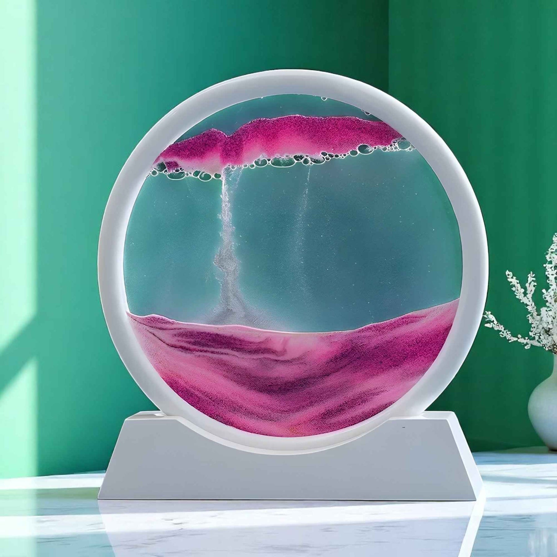 Art de sable : Decoratief 3D Bewegend Zand Schilderij van Glas – Ontspannend Landschap voor Kantoor/Thuis in Roos van Pantino
