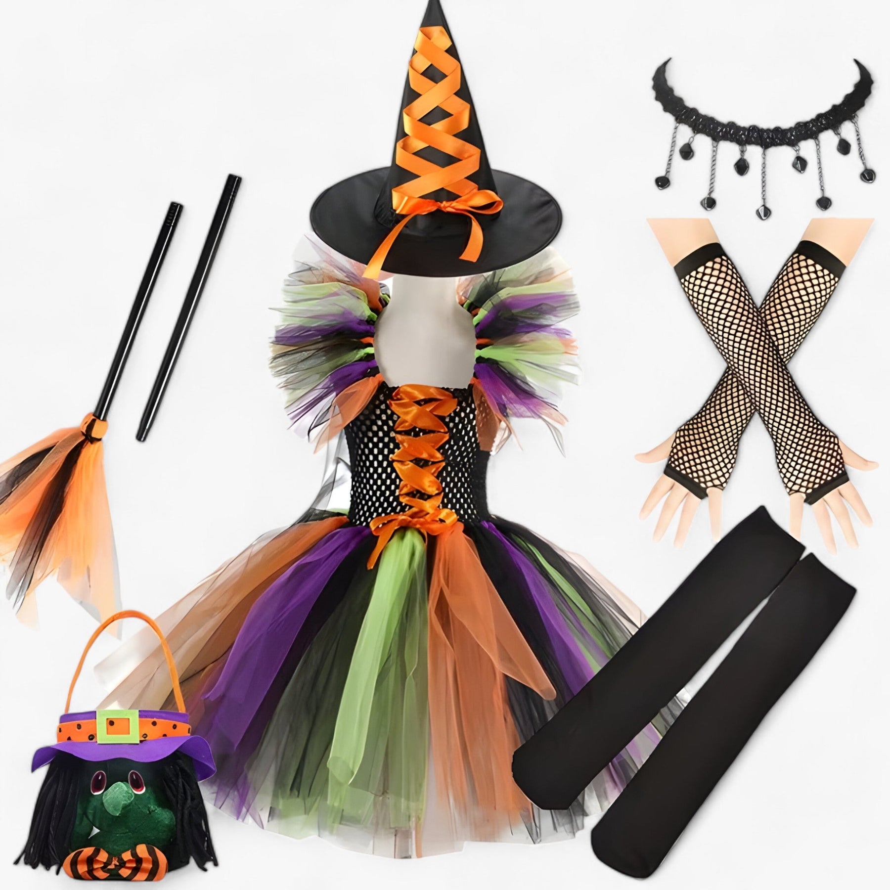 Costume Set : Tutu Jurk en Accessoires voor Halloween en Carnaval in Heksstijl L van Pantino