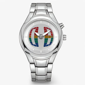 watches : Horloge Heren Zwart - Retro Herenhorloge Roestvrij Staal Analoog in Regenboog van Pantino