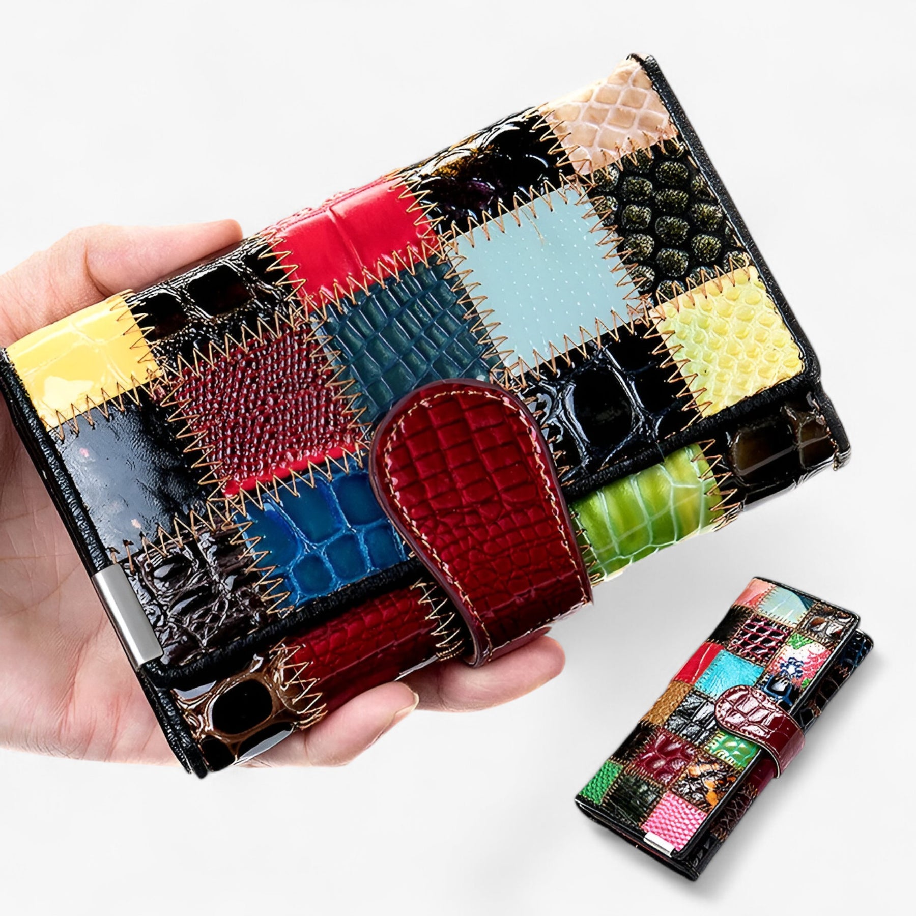 bags : Portemonnee Dames - Echte Leren met Patchwork Ontwerp in van Pantino