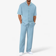 Heren Business Casual Set: Net Overhemd en Slim Fit Broek