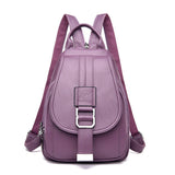 Lila Damen Leder Rucksack - Kompakte Schultertasche für Frauen - Trendiges & schickes Design