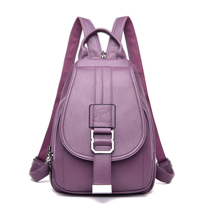 bags : Leren Dames Rugzak Lila - Compacte Schoudertas voor Vrouwen - Trendy & Chique Design in Lila van Pantino