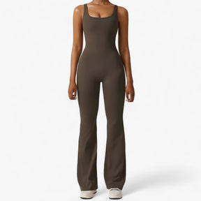Jumpsuit : Yoga Jumpsuit - Stretch voor Maximale Flexibiliteit - Embleem Blauw in Houtskool Koffie van Pantino