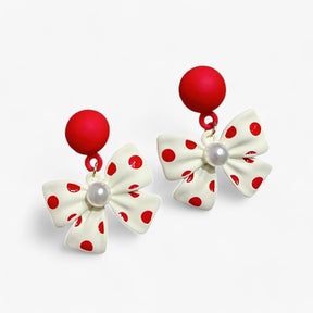 Earrings : Oorbellen Dames Wit - Perleoorbellen met een Schattige Strik - Perfect voor Bruiloften in van Pantino