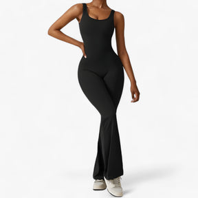 Jumpsuit : Yoga Jumpsuit - Stretch voor Maximale Flexibiliteit - Embleem Blauw in Premium Zwart van Pantino