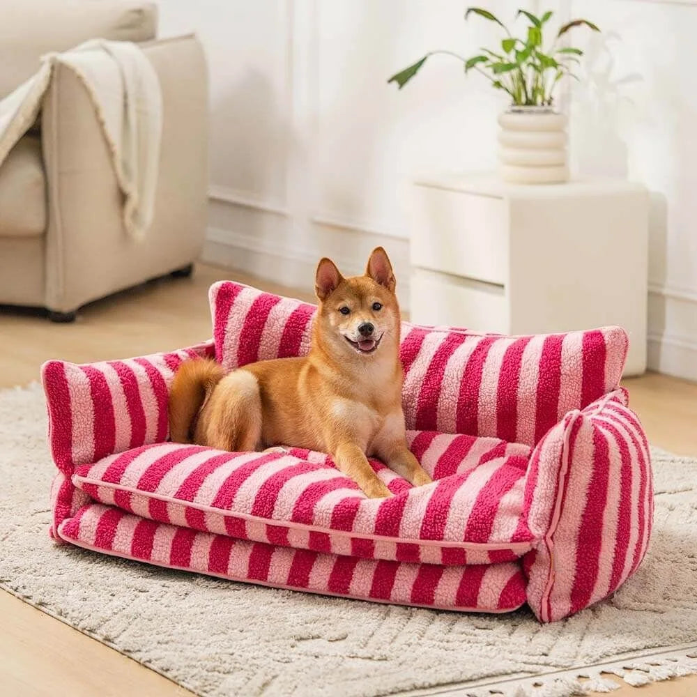 pets : Hondenbed Roze Streepjesdesign - Zachte Warme Rustplaats - Imitatie Lamswol in van Pantino