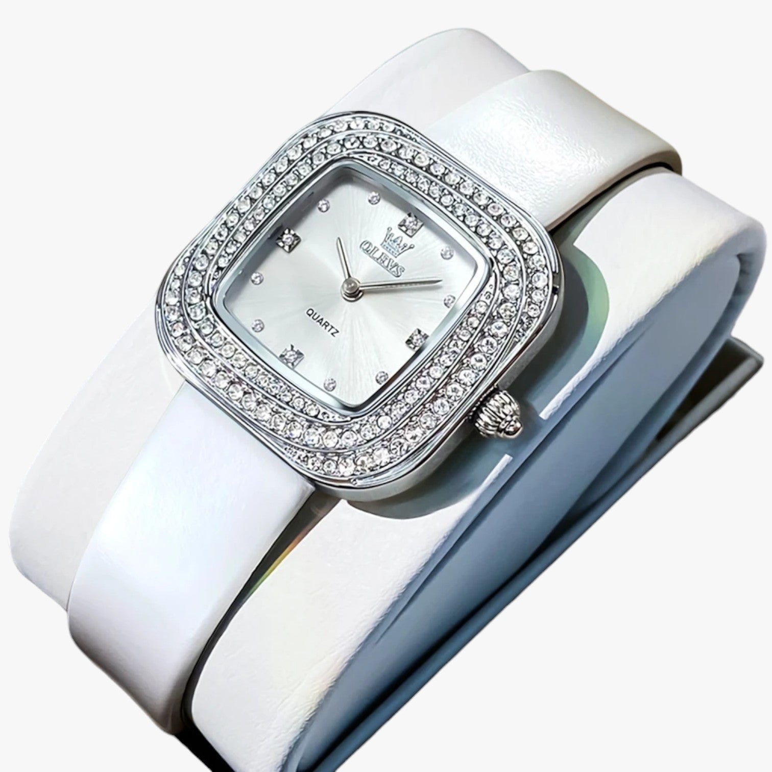 watches : Elegante Vierkant Leren Horloge - Wit in wit van Pantino