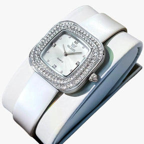 watches : Elegante Vierkant Leren Horloge - Wit in wit van Pantino