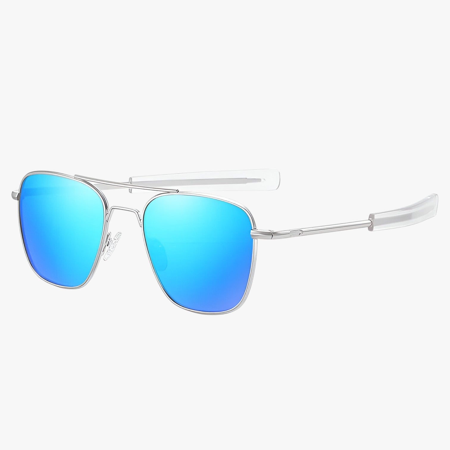 Sunglasses : Vintage Zonnebril van Licht Metaal - Zwart Wapen in Blauw Zilver Gepolariseerd van Pantino