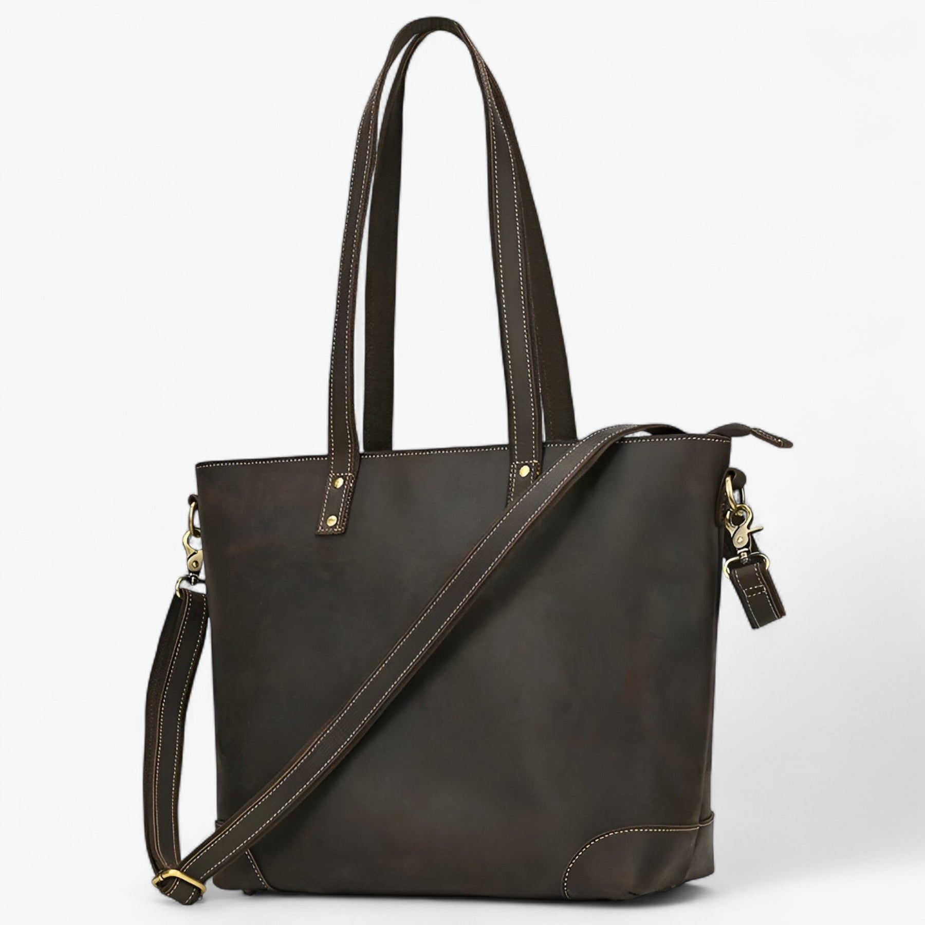 bags : Tote Bag Dames Donkerbruin - Elegante Echte Lederen Tas voor - Ruim & Lichtgewicht Ontwerp in Donkerbruin 1 van Pantino