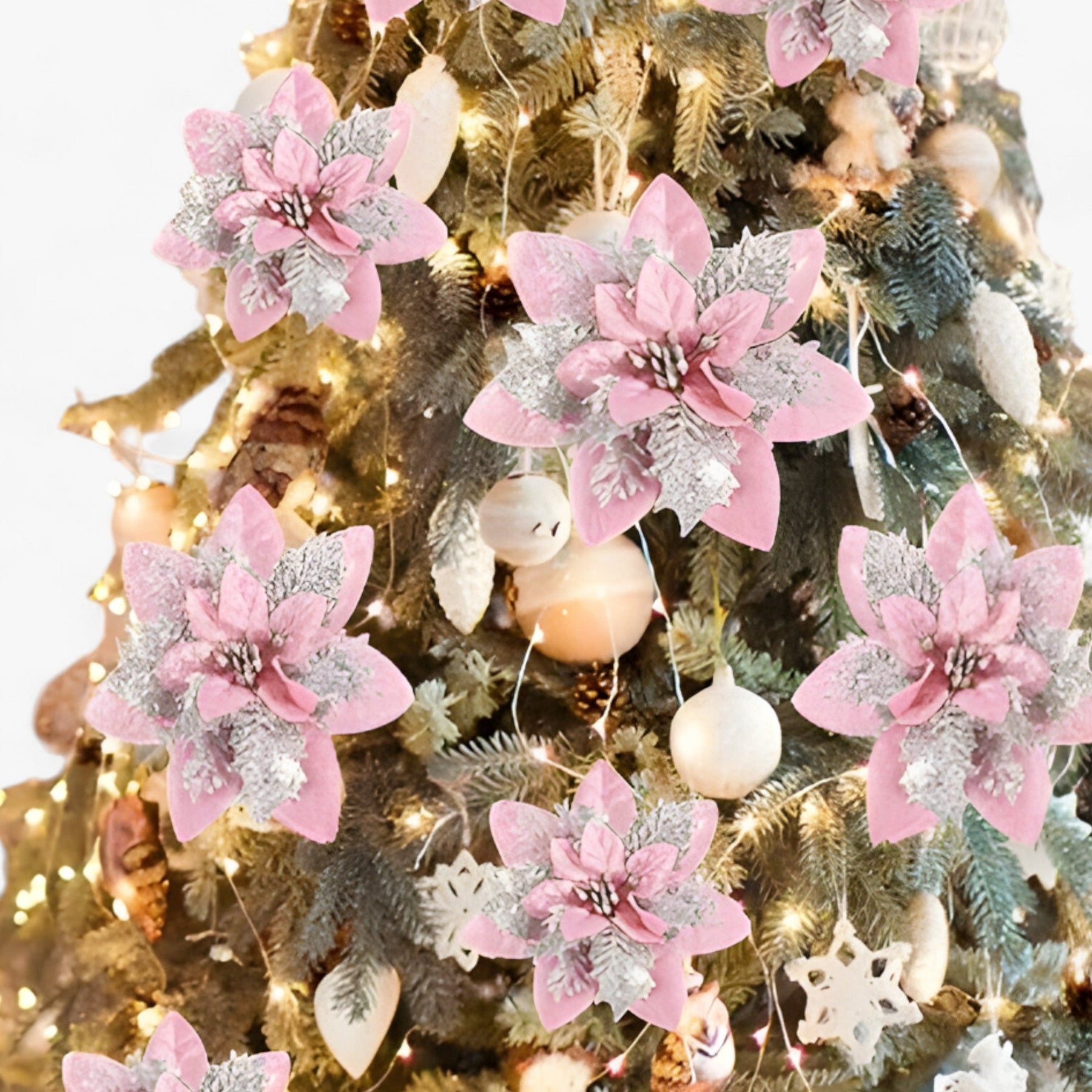 home & garden : 5/10 Stuks Glitterende Kerstbloemen - Sprankelende Boomversieringen - Rood in van Pantino