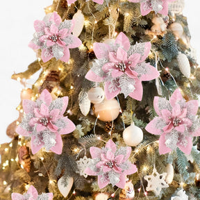 home & garden : 5/10 Stuks Glitterende Kerstbloemen - Sprankelende Boomversieringen - Rood in van Pantino