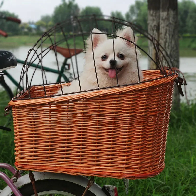 pets : Rotan Fietsmand voor Achterop Hond - Naturel in van Pantino