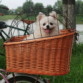pets : Rotan Fietsmand voor Achterop Hond - Naturel in van Pantino