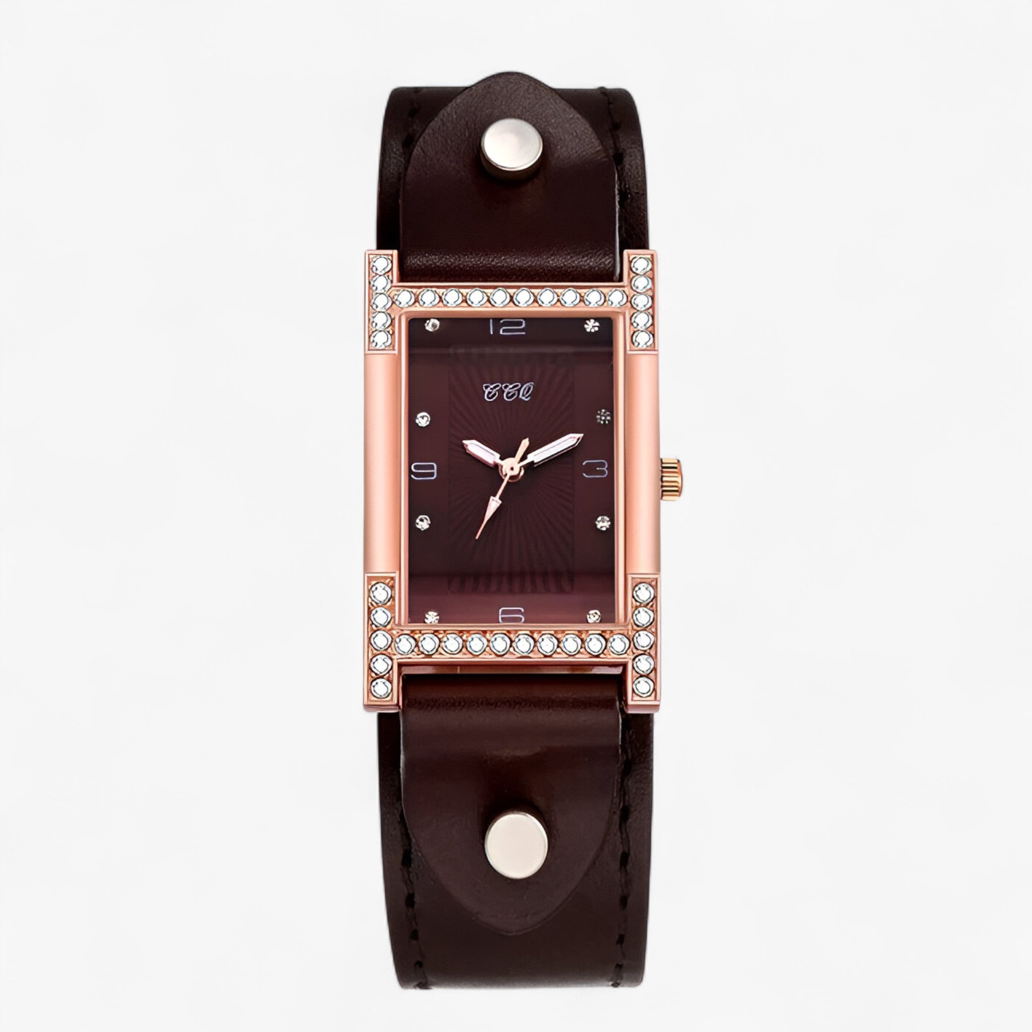 watches : Damen Quartsuurwerk Horloge met Leren Band voor Koppels - Zwart in Koffie van Pantino