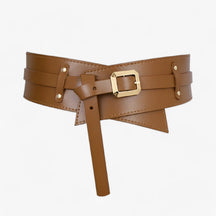 Belt : Zwarte Echt Leren Dames Taille Gordel - Stijlvolle & Multifunctionele Riem in Karamel van Pantino